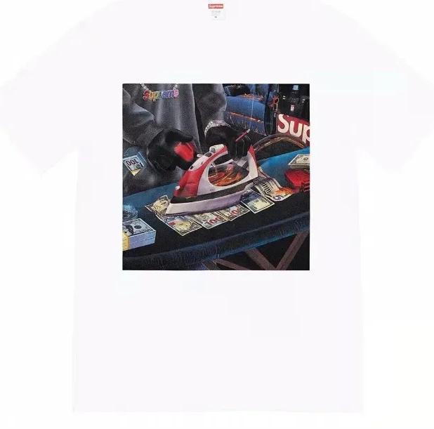 USD Large T-shirt BLING and Black Iron Short L Necklace 22SS XL Tee S M Banknote White Sleeve Gas 0506